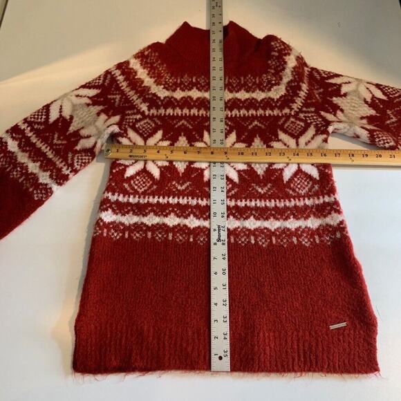 Abercrombie & Fitch Sweater Womens S Small Cardinal Fair Isle Mock Neck Acrylic - Picture 7 of 11